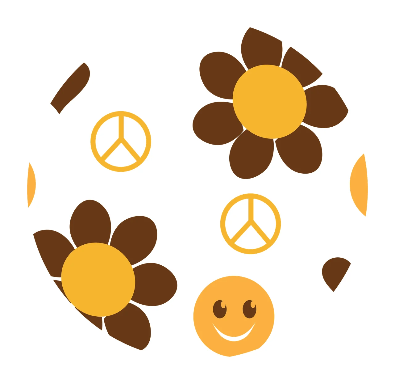 Keychain Retro Floral And Smile Pattern circle flower peace sign