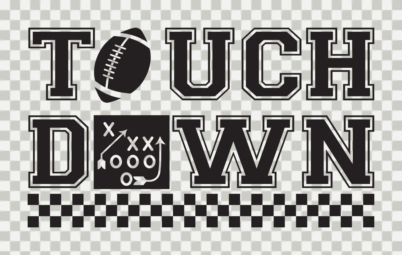 Touch Down Black And White Text Graphic football play diagram transparency and detail preview thumbnail