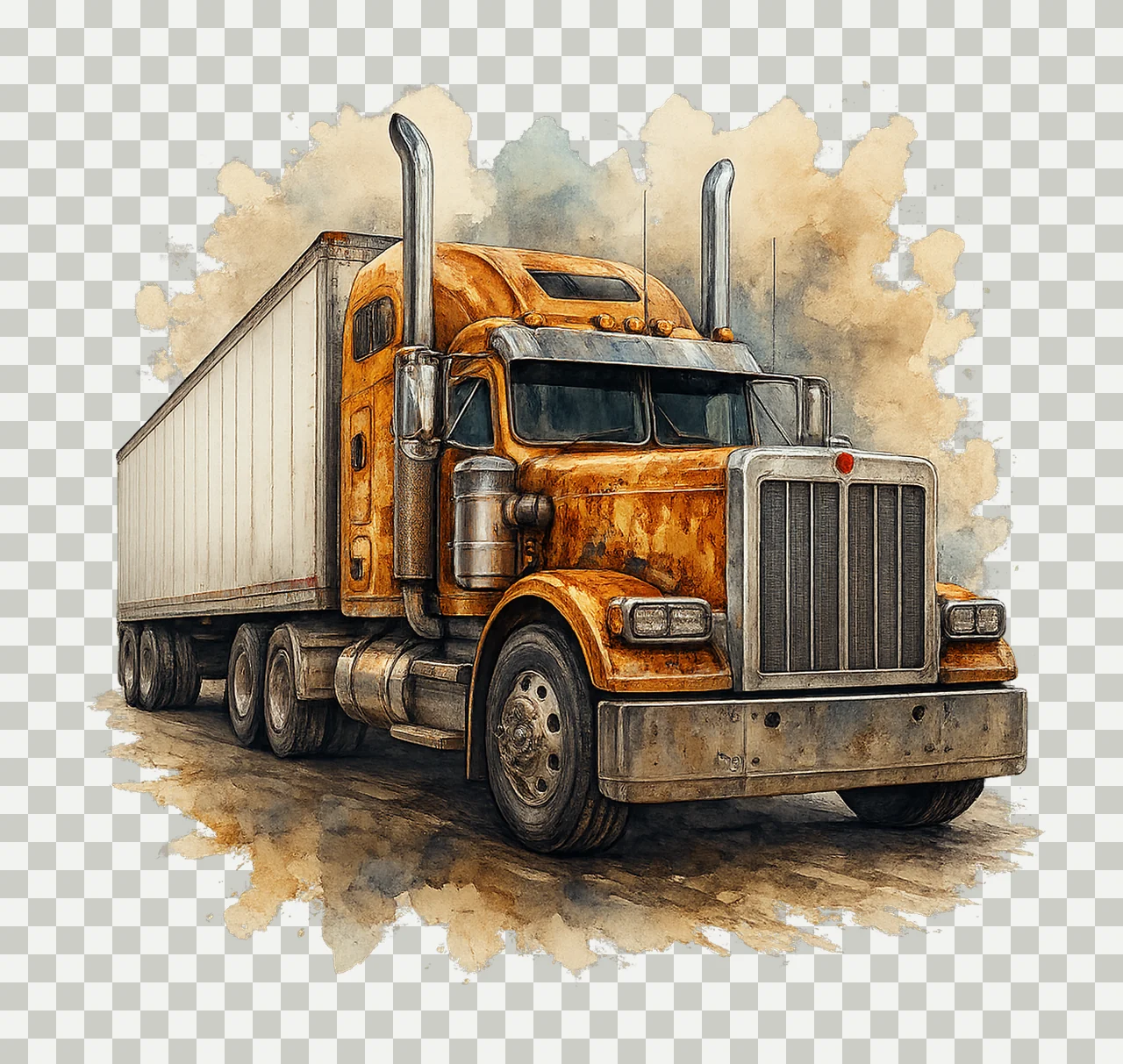 Semi Truck Watercolor Boys Artwork Nursery Decor Excavator transparency and detail preview thumbnail
