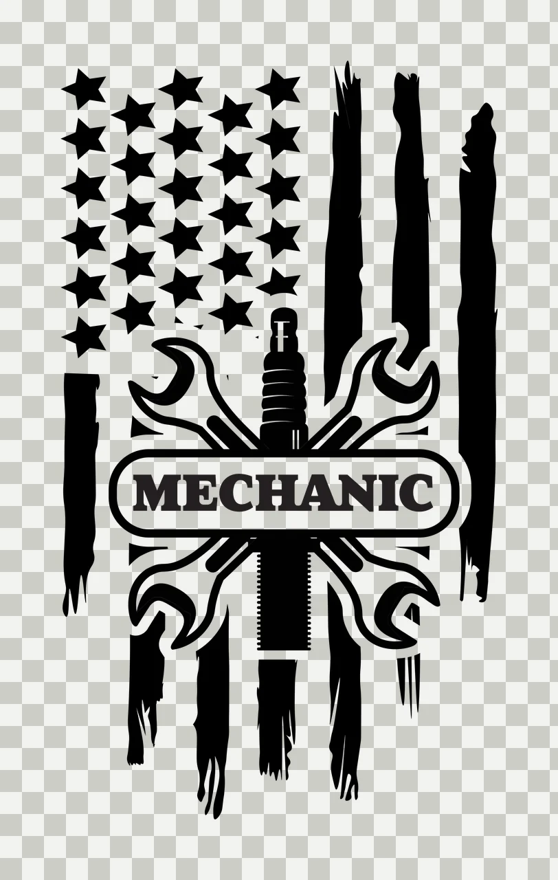 Mechanic American Flag Emblem With Tools centered display wrench transparency and detail preview thumbnail