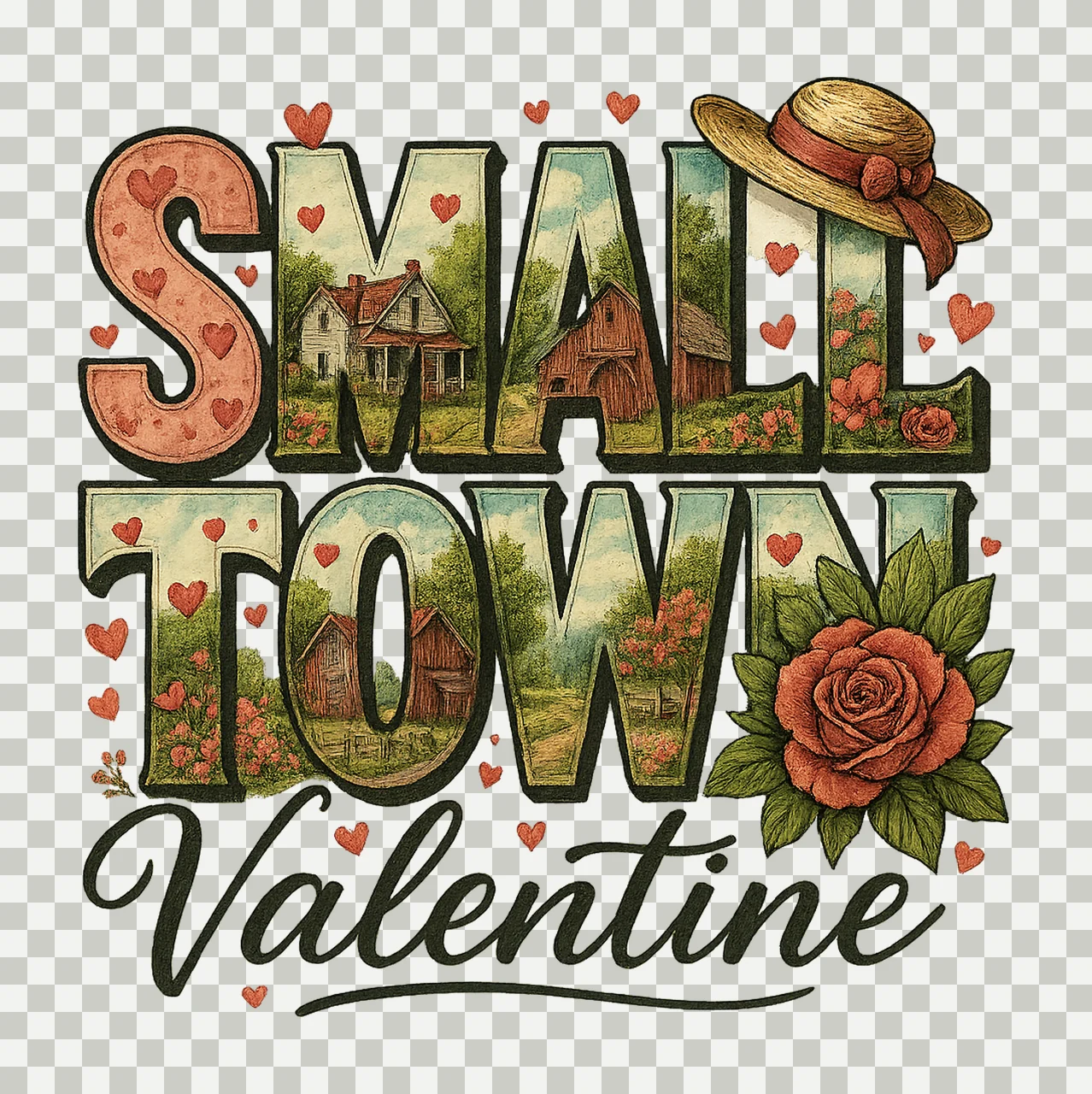 Retro Small Town Valentines Coquette Howdy Valentine Western transparency and detail preview thumbnail
