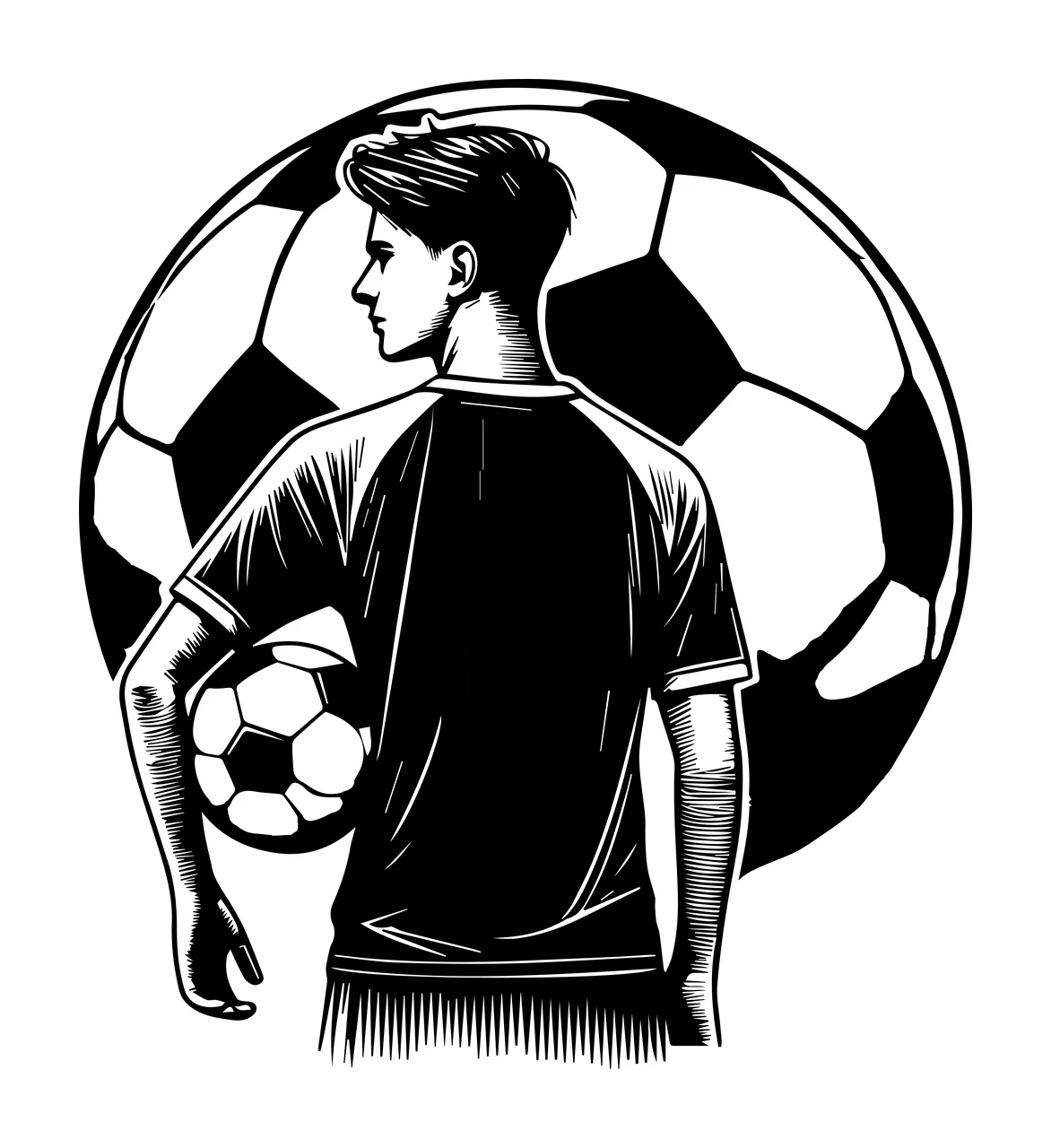 Ball Person With Football Against Sphere Background holding