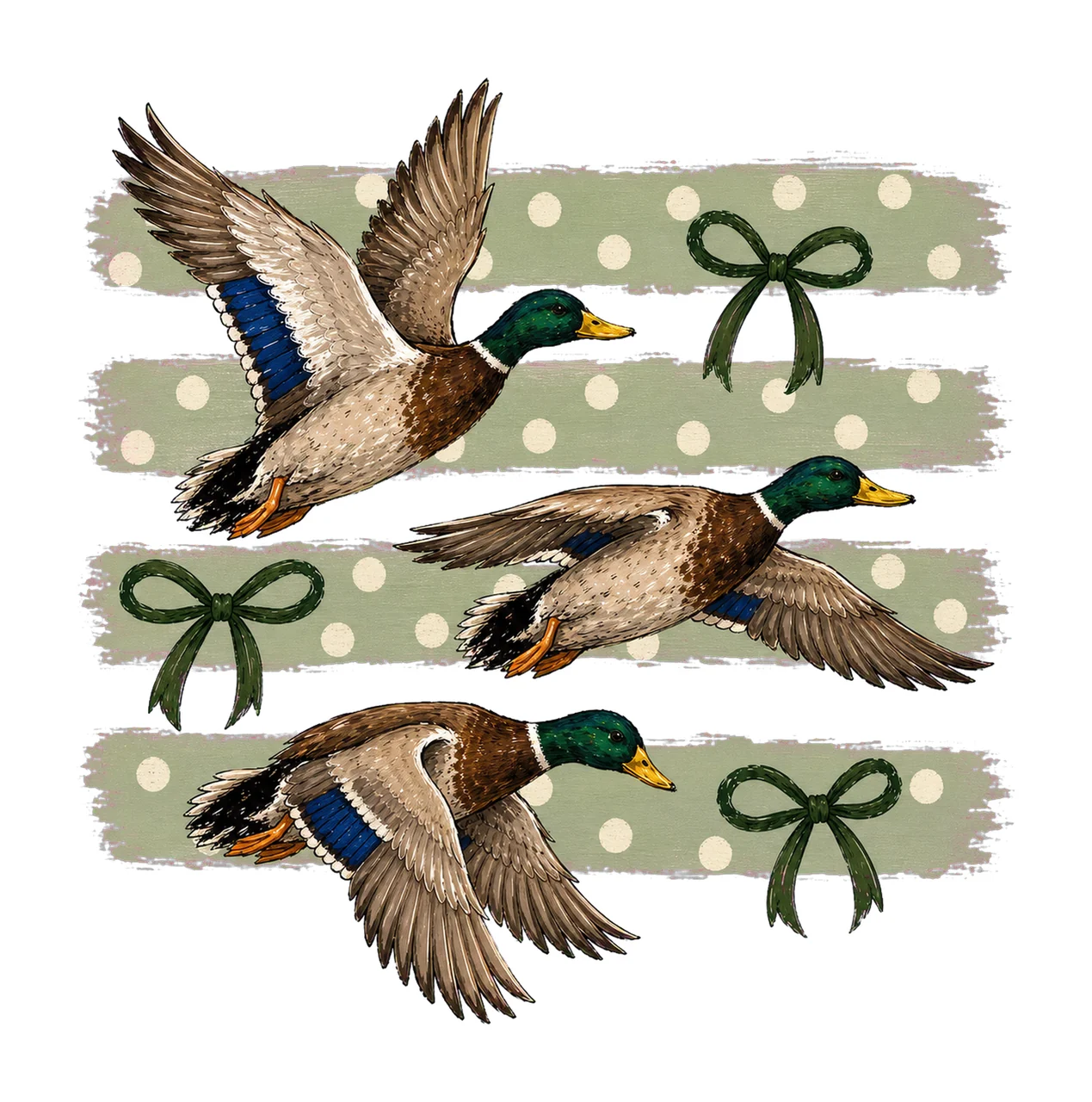 Vintage Retro Mallard Duck Polka Dot Bows bundle 04