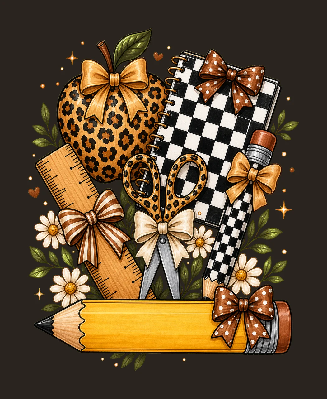 Leopard Print Stationery Composition apple ruler scissors contrast preview thumbnail