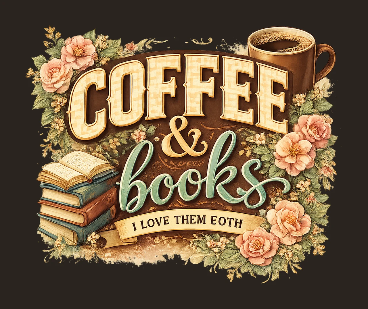 Coffee and Books Floral Artwork Cozy Reading Design Book contrast preview thumbnail