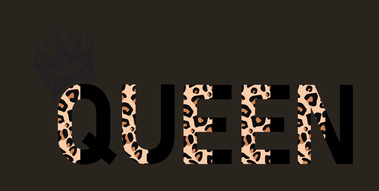 QUEEN Typography Design with QUEEN text, crown, leopard print and solid black in tan contrast preview thumbnail