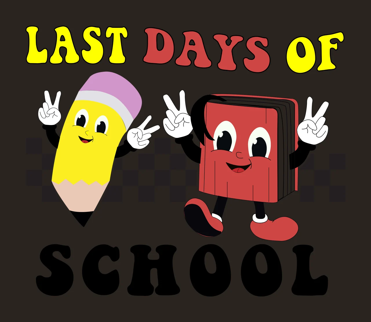 School Cartoon Characters gesturing pencil book checkerboard pattern contrast preview thumbnail
