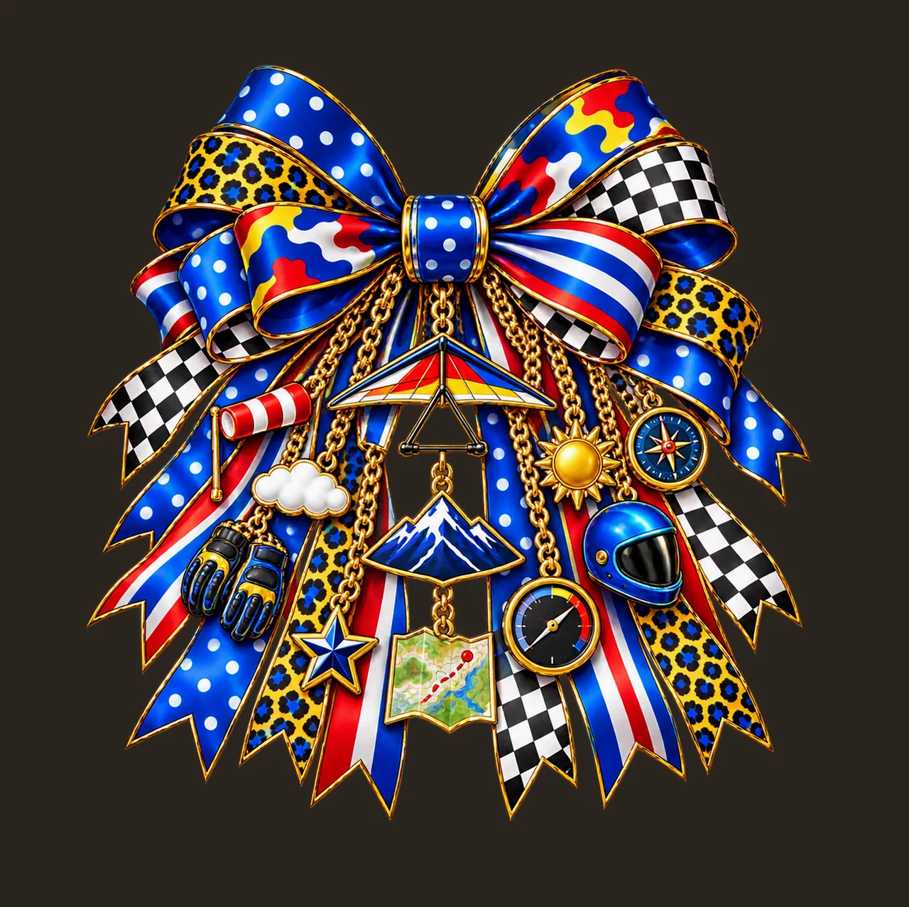 Hang Gliding Lover Bow Charm PNG, Gold Chain Charms, Transparent Sublimation Design, Digital Download contrast preview thumbnail