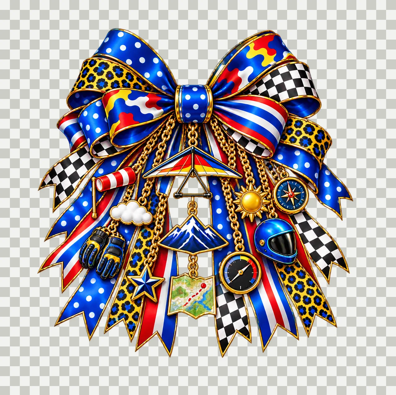 Hang Gliding Lover Bow Charm PNG, Gold Chain Charms, Transparent Sublimation Design, Digital Download transparency and detail preview thumbnail