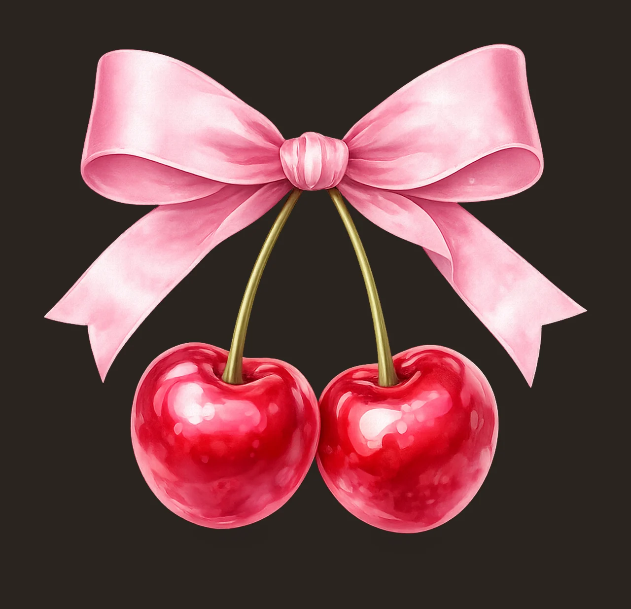Coquette cherry bow Artwork watercolor cherries with pink contrast preview thumbnail