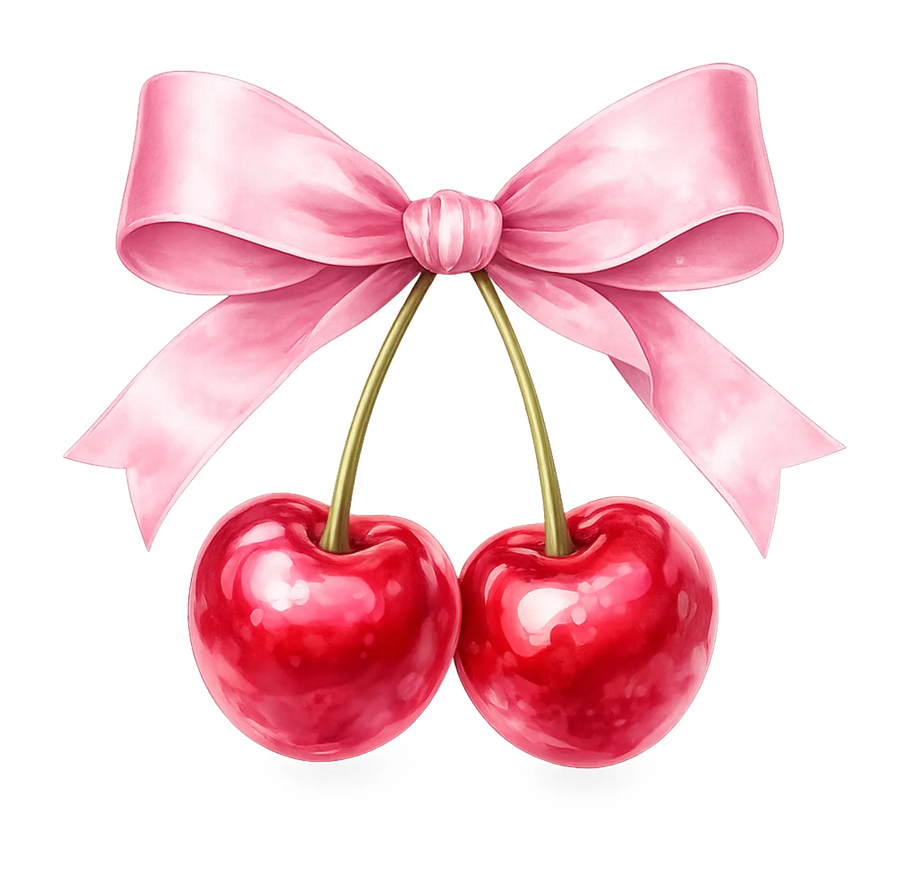 Coquette cherry bow Artwork watercolor cherries with pink