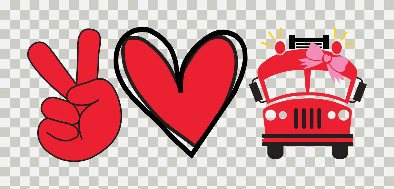 Peace love fire truck icons Illustration with peace hand sign, heart icon, pink bow and emergency lights in red and black transparency and detail preview thumbnail