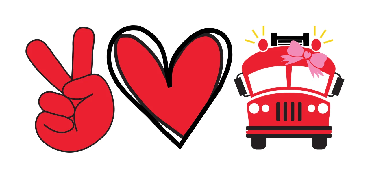 Peace love fire truck icons Illustration with peace hand sign, heart icon, pink bow and emergency lights in red and black