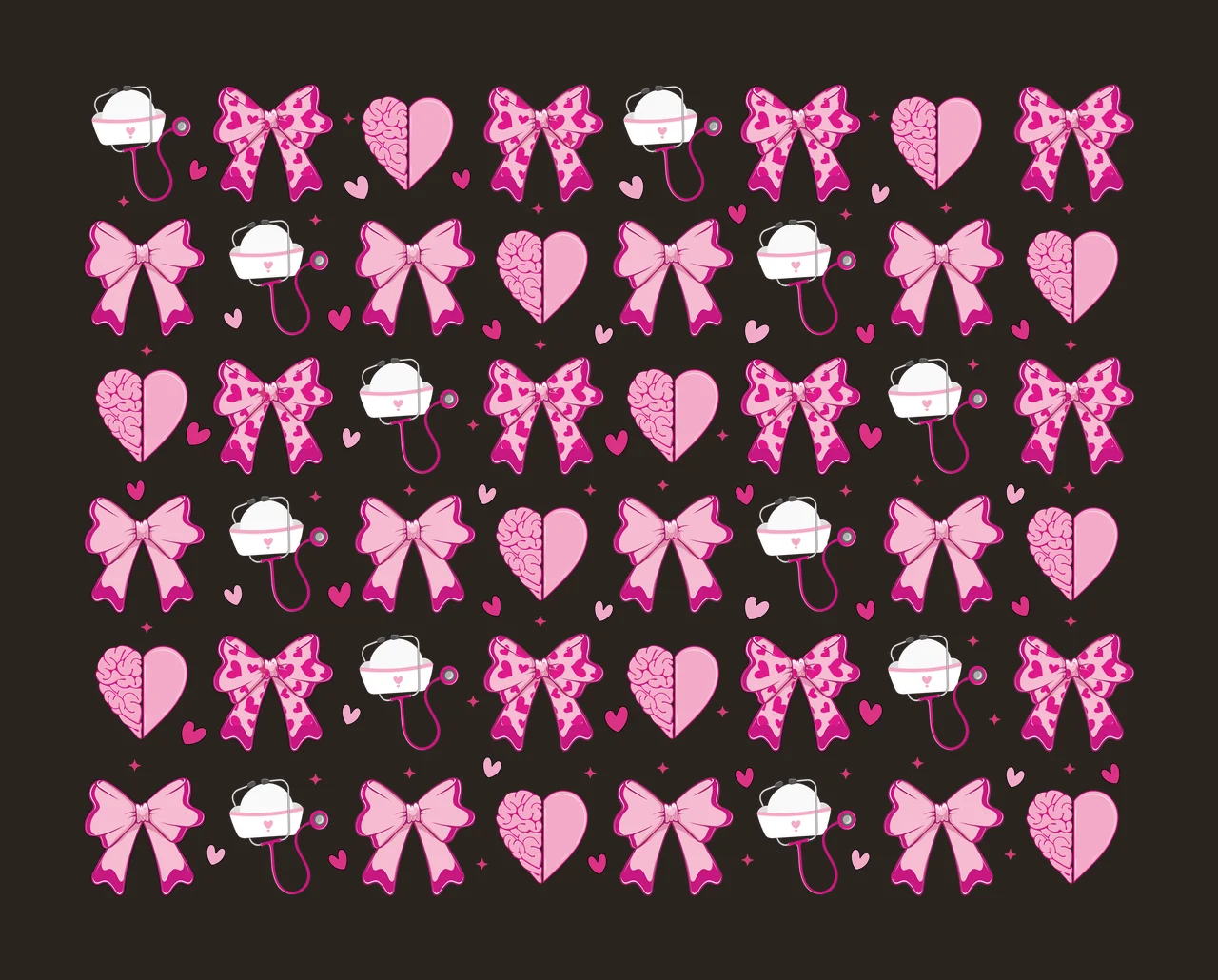 Bow Bows And Hearts Silhouette Pattern Repeating heart star contrast preview thumbnail