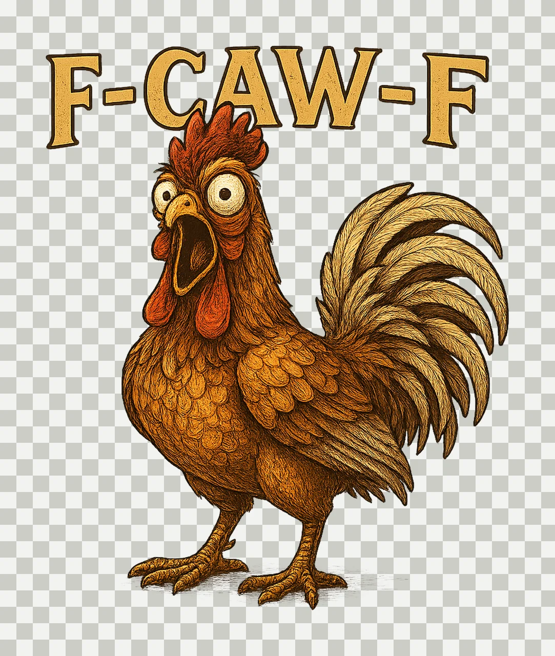 Funny Caw Chicken Screaming Rooster Meme Artwork Crazy Hen transparency and detail preview thumbnail