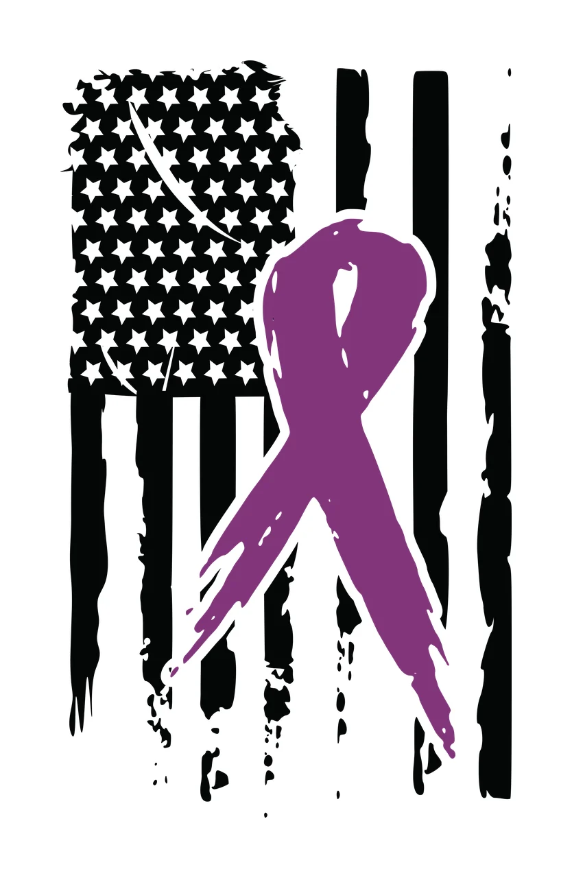 Distressed Flag Awareness Ribbon Silhouette and stars stripes