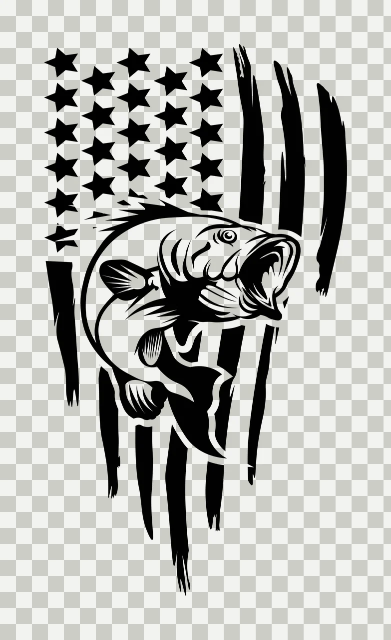 Fish Leaping Before Stars And Stripes silhouette black white transparency and detail preview thumbnail