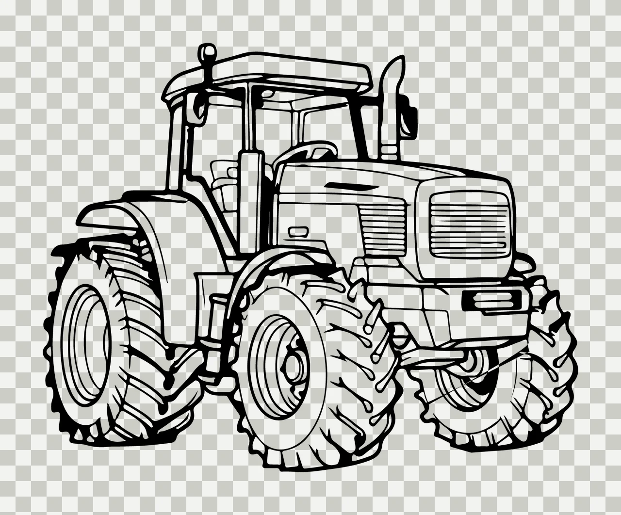 Black And White Tractor Illustration stationary tires wheels transparency and detail preview thumbnail