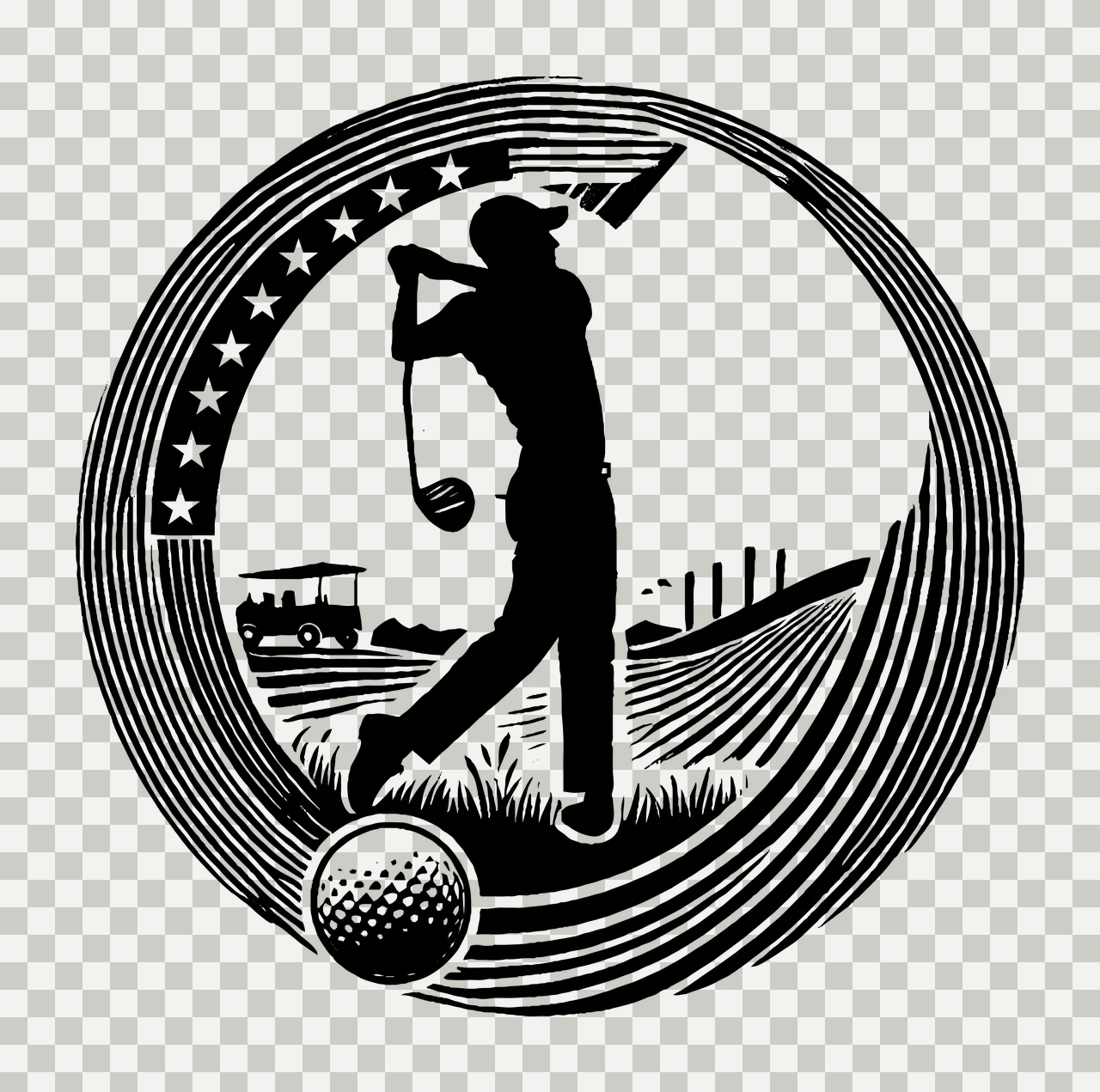 Golf Golfing Person Circle Graphic Design golfer swinging club transparency and detail preview thumbnail