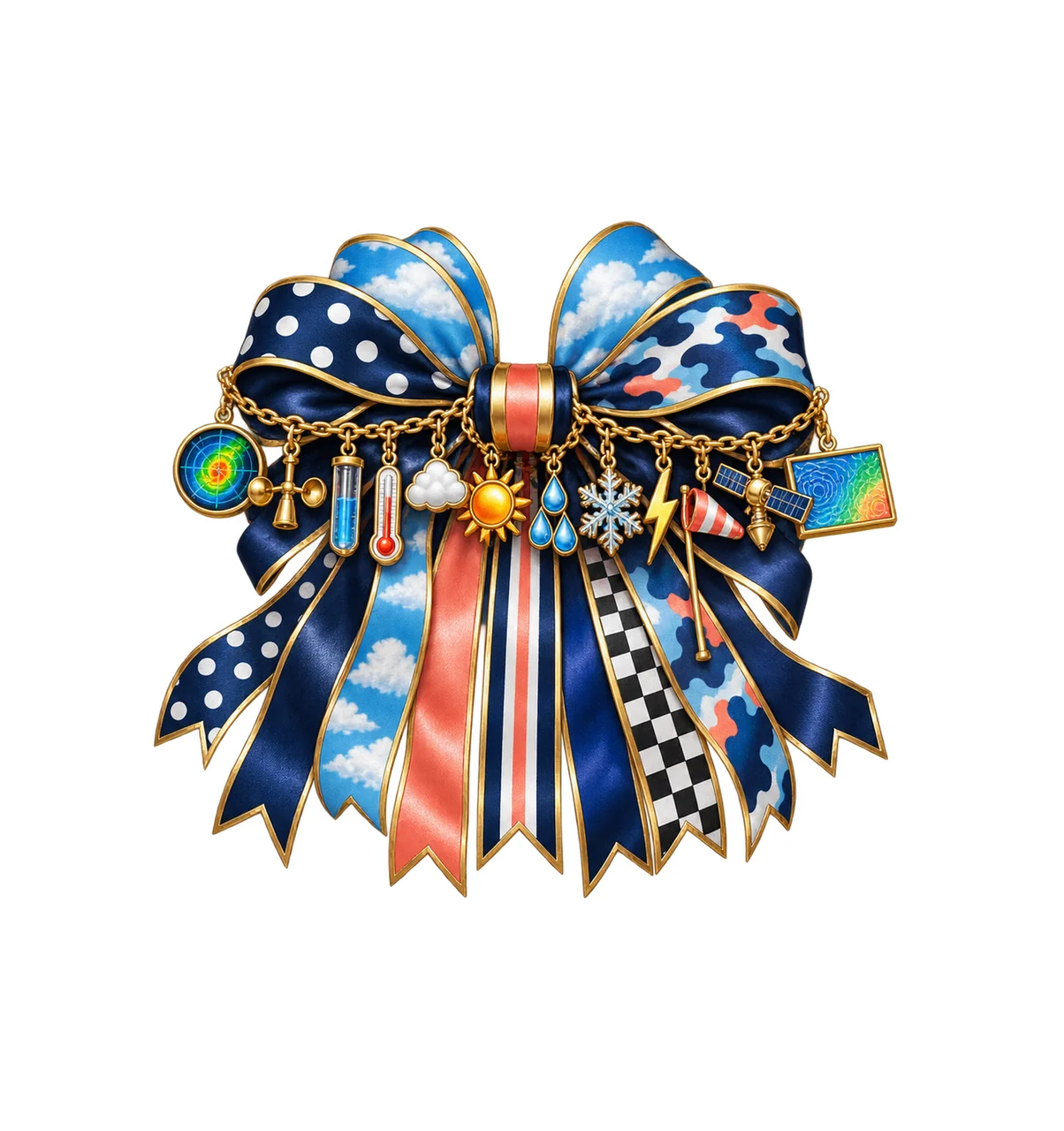 Meteorologist Bow Charm PNG, Gold Chain Charms, Transparent Sublimation Design, Digital Download