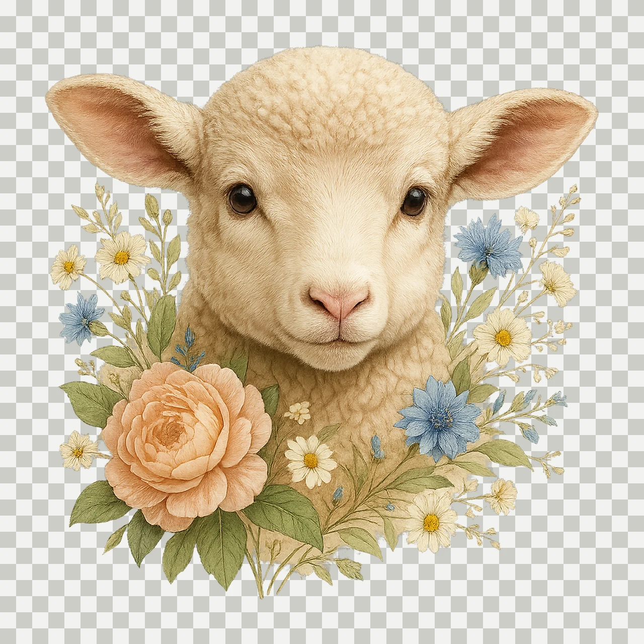 Sheep Cute Sheep Artwork Farm Animals Lamb Pink Flowers transparency and detail preview thumbnail