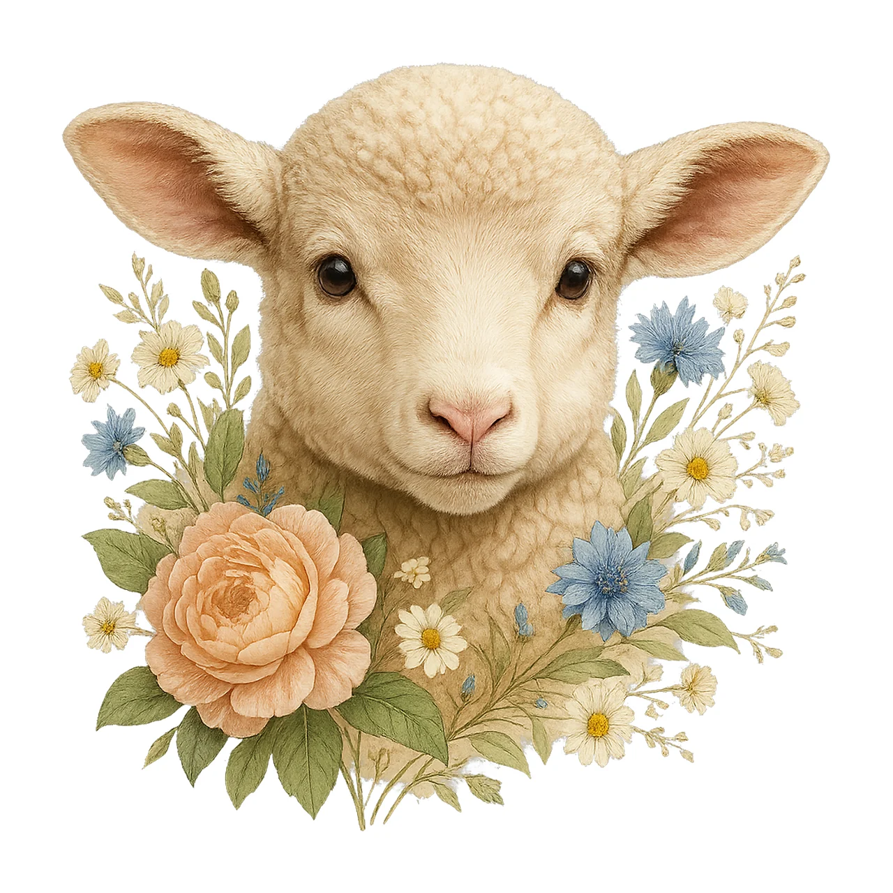 Sheep Cute Sheep Artwork Farm Animals Lamb Pink Flowers