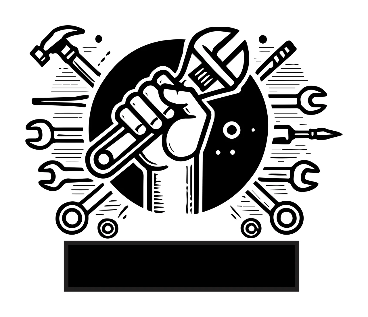 Mechanic Hand Grasping Wrench With Surrounding Tools hammer