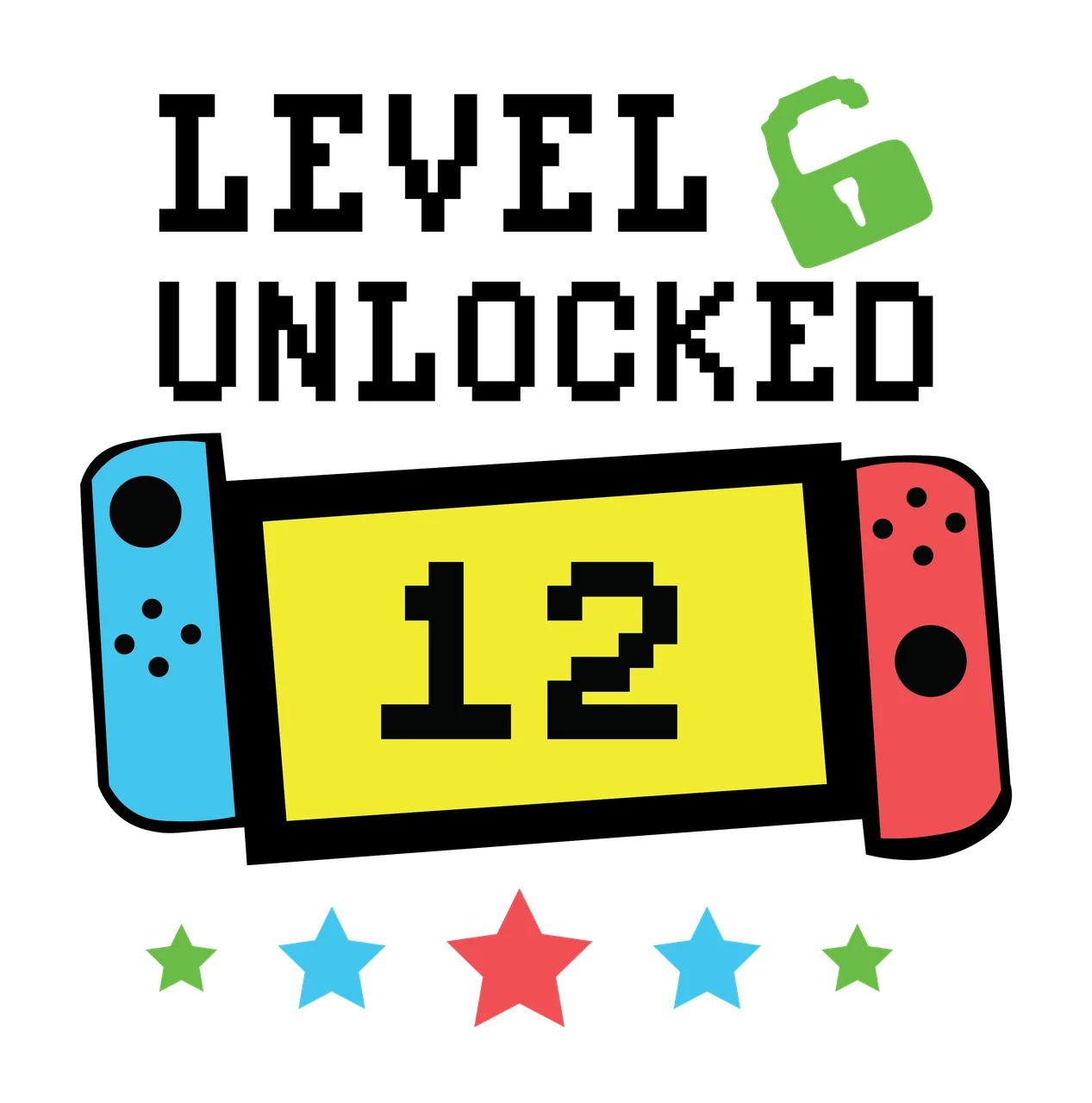 Level Unlocked Pixel Text With Banner And Stars Display padlock