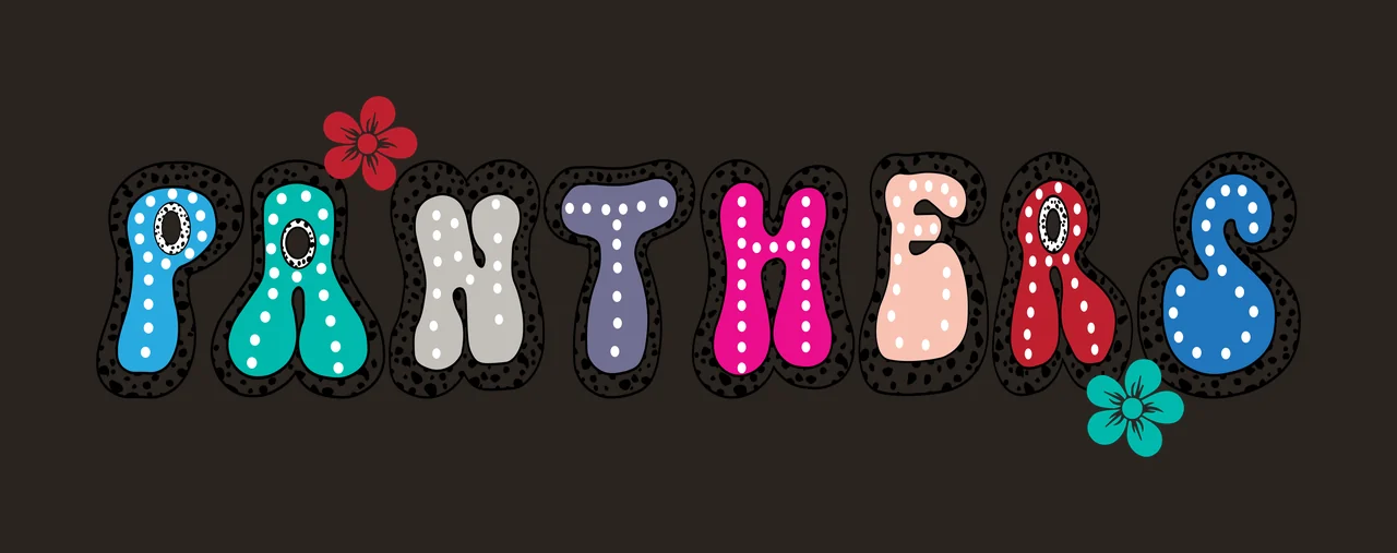 Panthers Lettering With Flowers And Dots word polka graphic outline contrast preview thumbnail