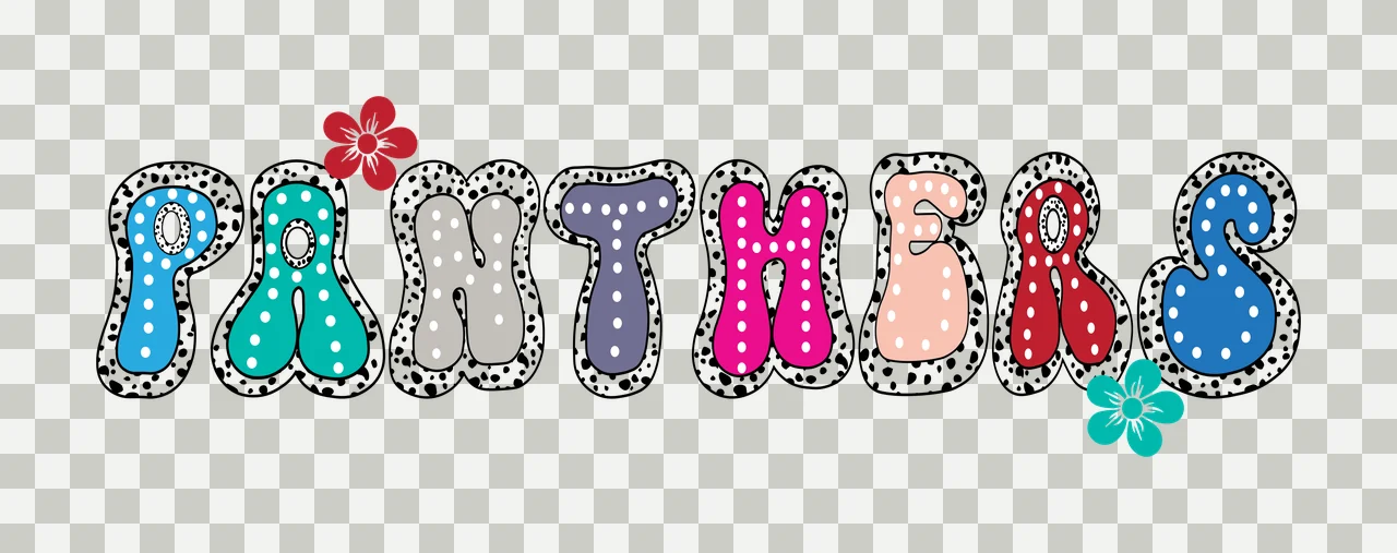 Panthers Lettering With Flowers And Dots word polka graphic outline transparency and detail preview thumbnail