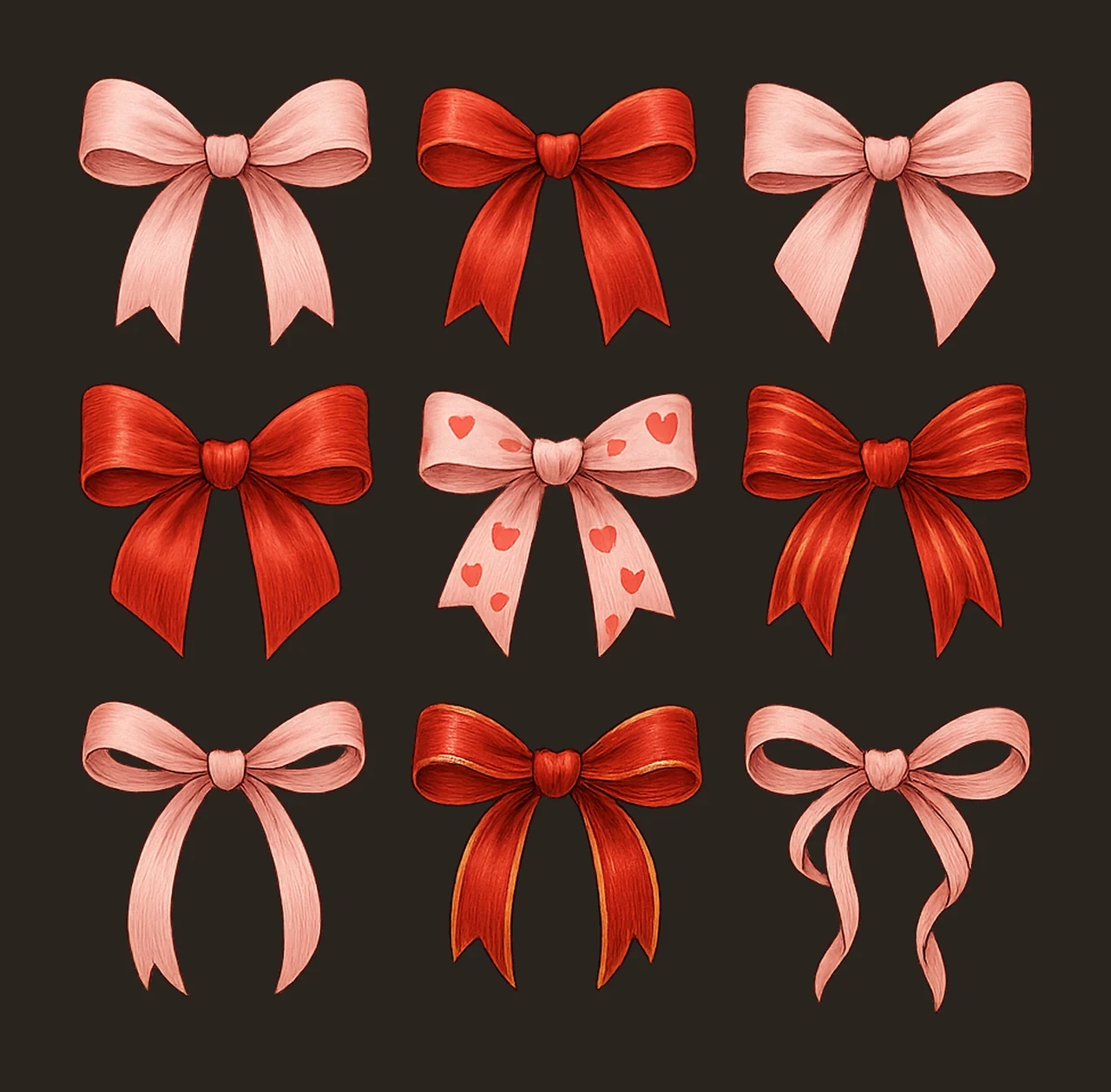 Valentines Day Coquette Bows Pink Red Bow Artwork Preppy contrast preview thumbnail