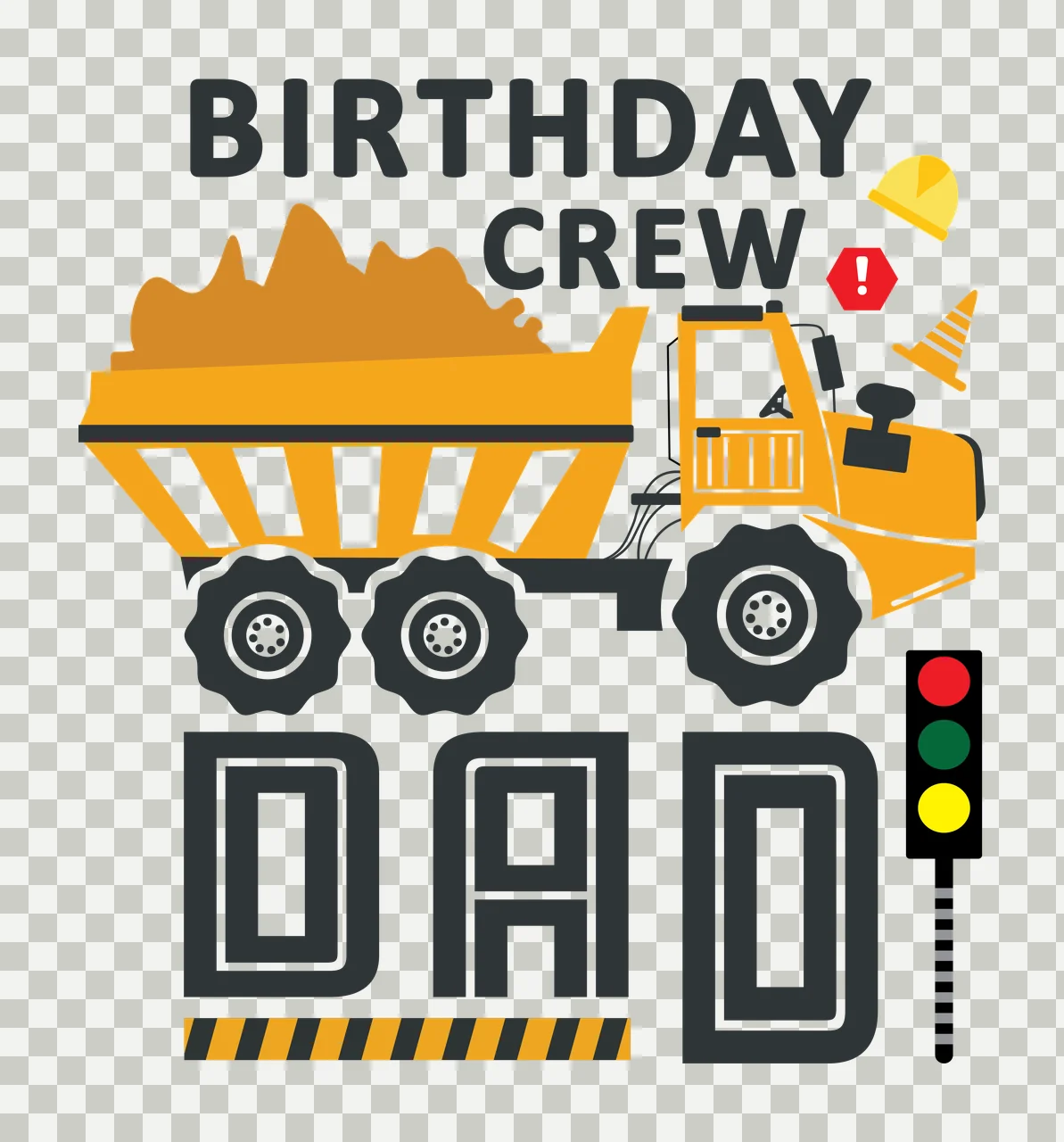 Birthday Construction Dump Truck Design hard hat traffic cone transparency and detail preview thumbnail