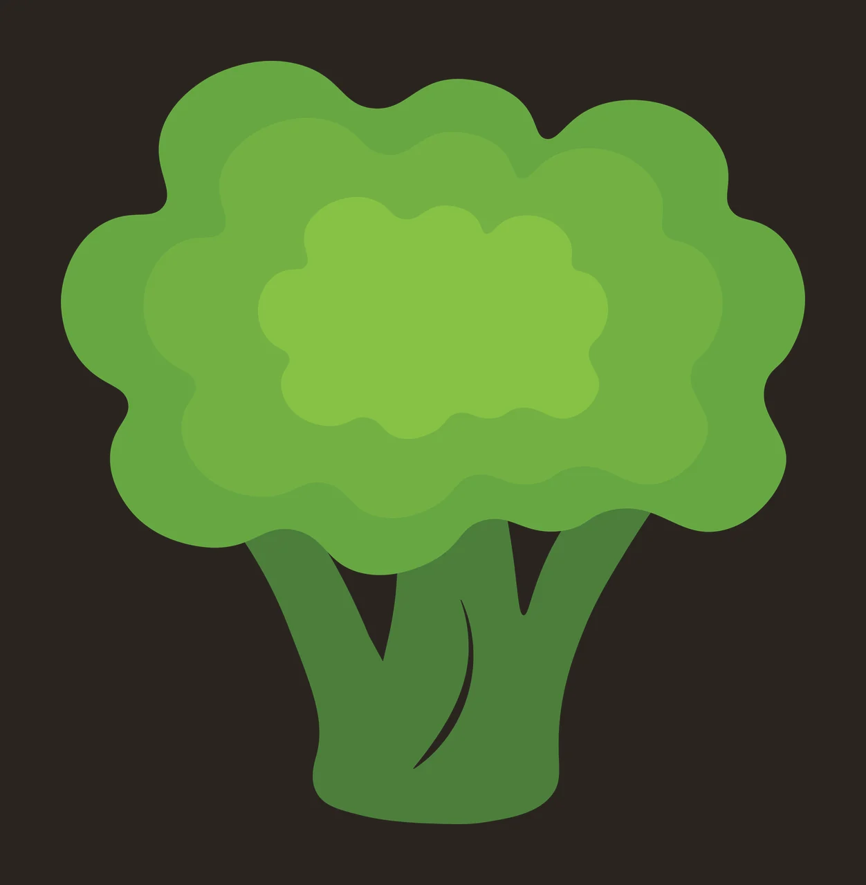 Broccoli Illustration with broccoli floret, stalk, layered green crown and stem in light green and dark green contrast preview thumbnail