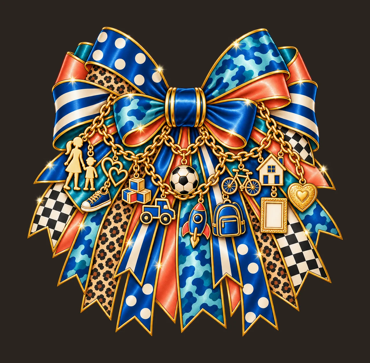 Boy Mom Bow Charm PNG, Gold Chain Charms, Transparent Sublimation Design, Digital Download contrast preview thumbnail