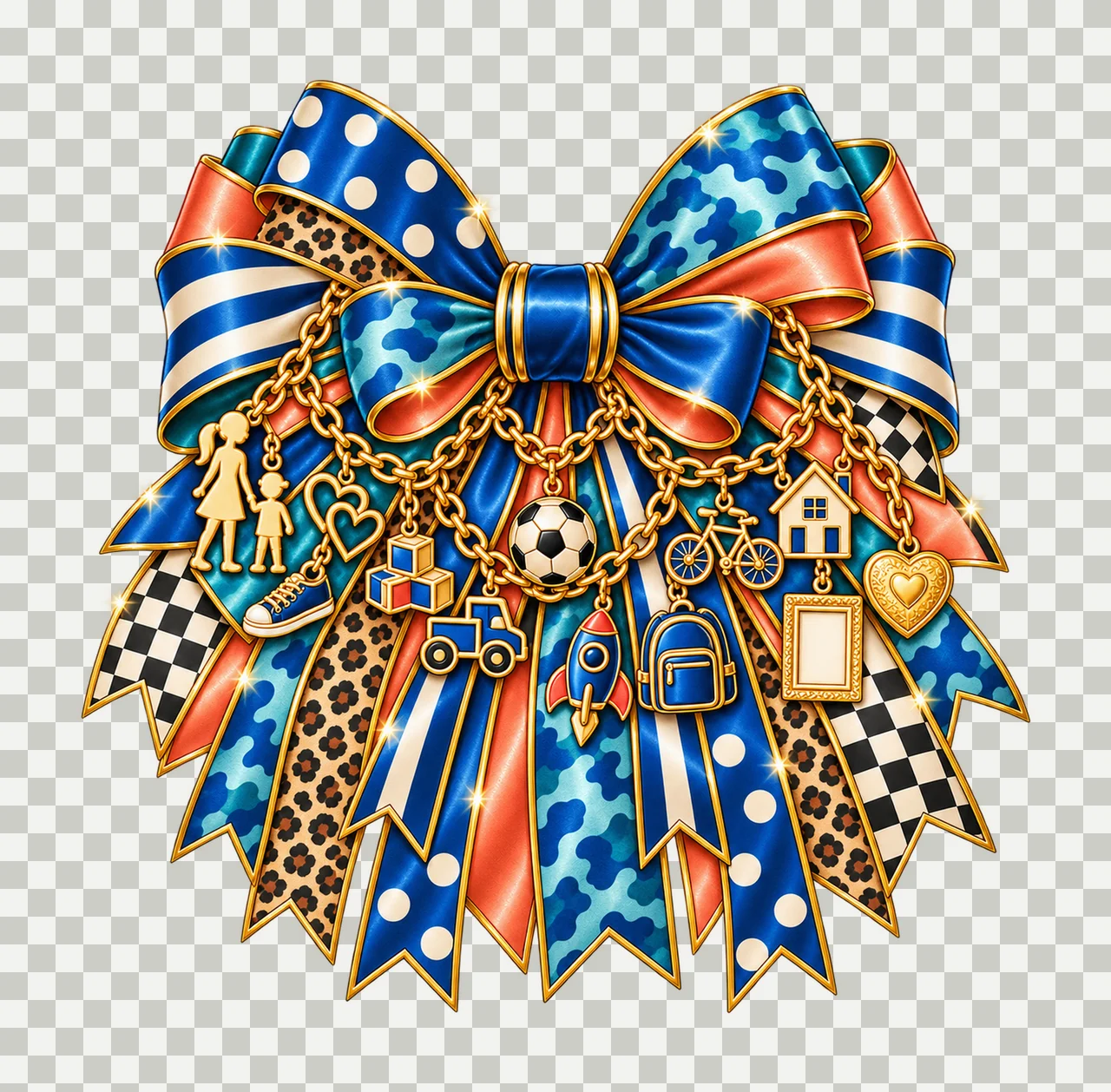 Boy Mom Bow Charm PNG, Gold Chain Charms, Transparent Sublimation Design, Digital Download transparency and detail preview thumbnail