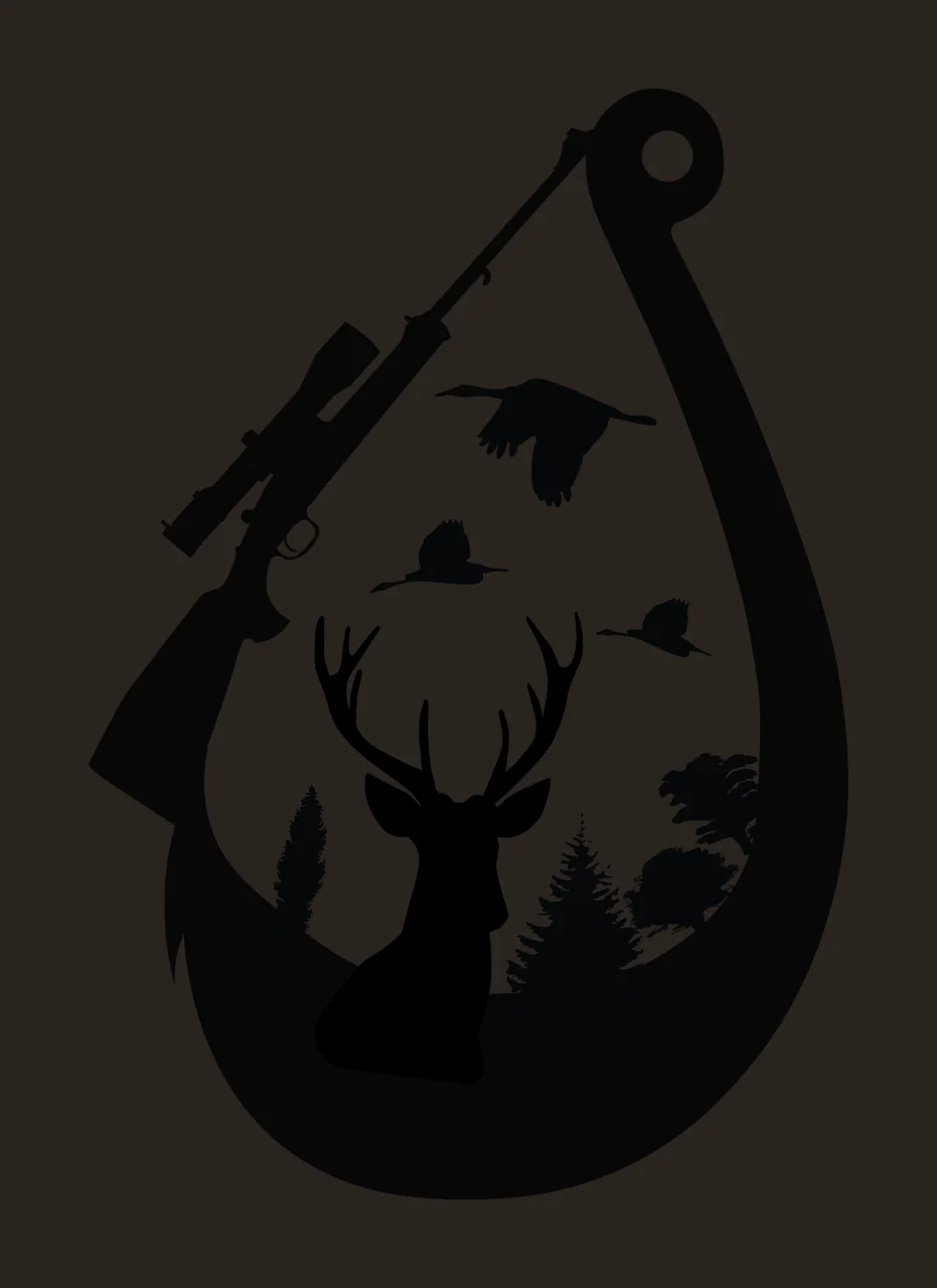 Deer Hook Head Silhouette With Rifle And Birds fish trees black contrast preview thumbnail