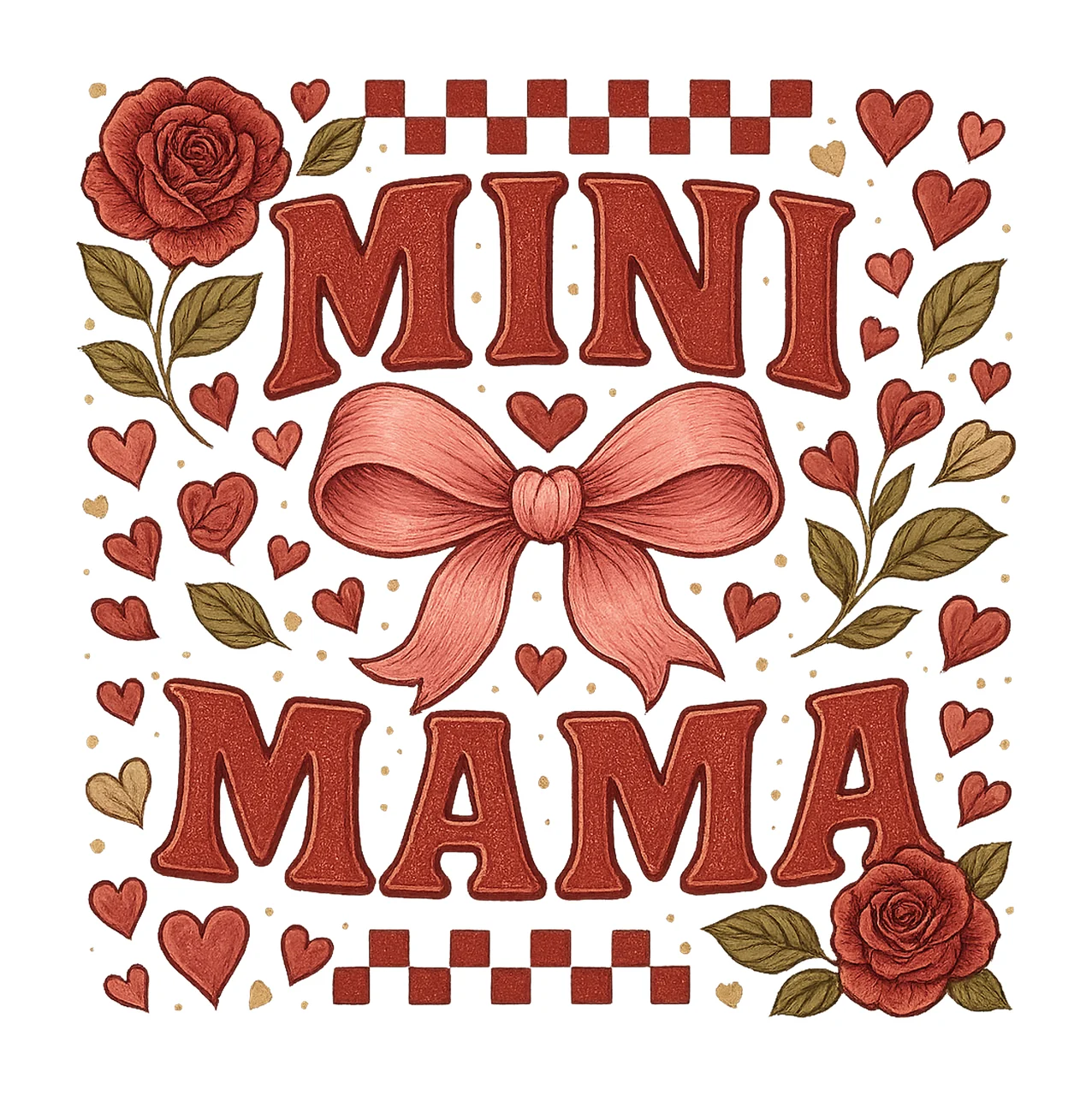 Mama Mini Valentines Sublimation Design Checkered Bow