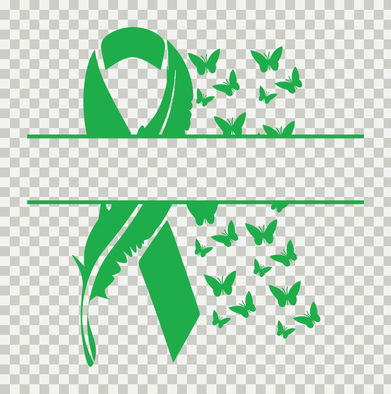 Split Awareness Ribbon With Butterflies splitting feather silhouette transparency and detail preview thumbnail