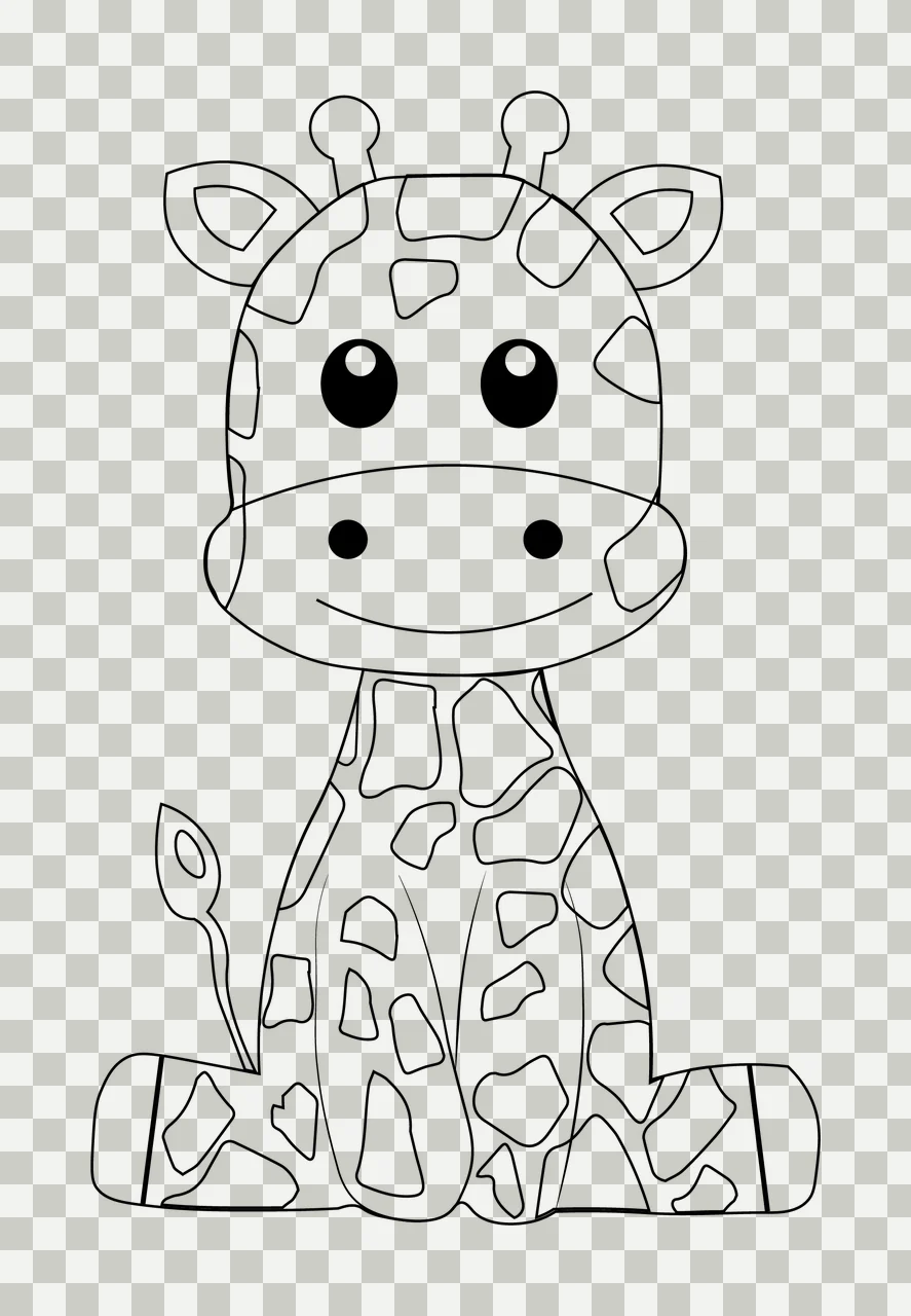 Animal Giraffe Sitting With Spots Outline line art black white transparency and detail preview thumbnail