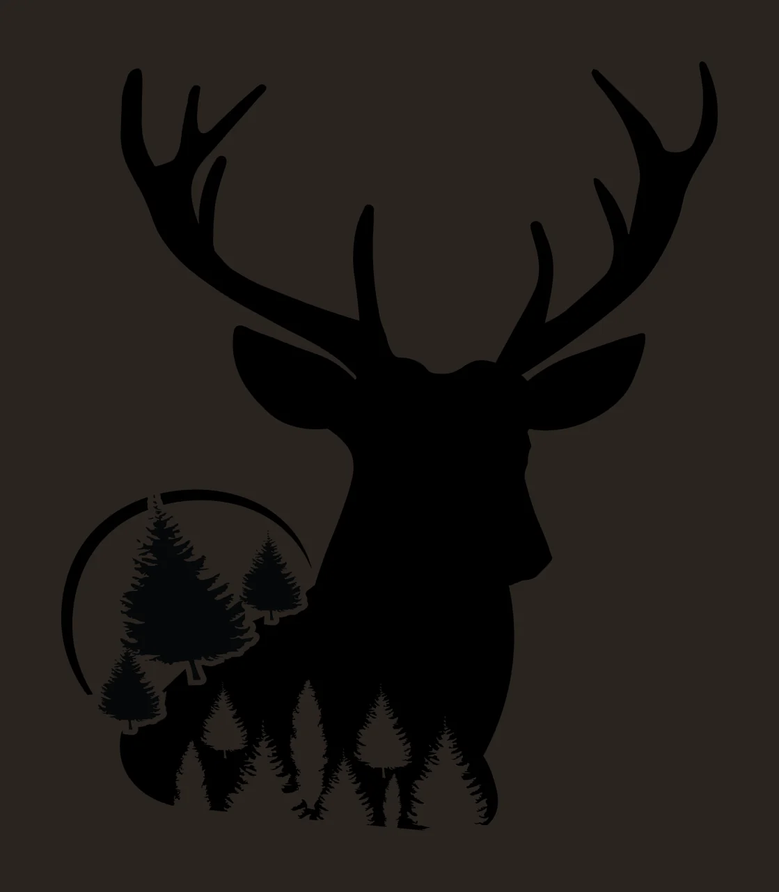 Deer Head Silhouette With Pine Trees Inside circle black white contrast preview thumbnail