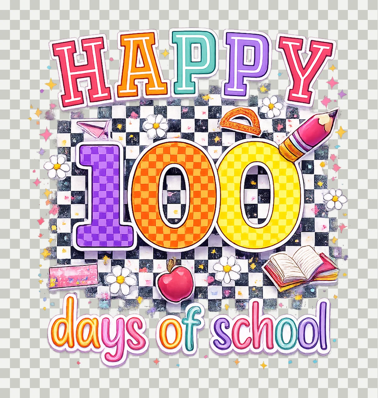 Checkered 100 Days Of School Funny School Design Colorful transparency and detail preview thumbnail