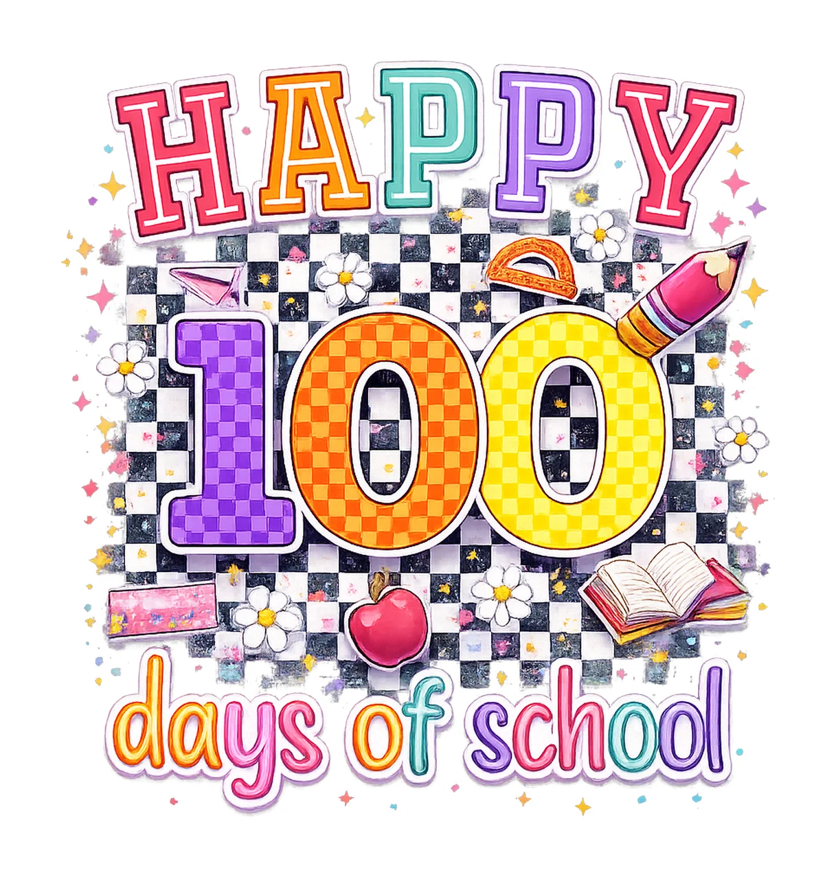 Checkered 100 Days Of School Funny School Design Colorful