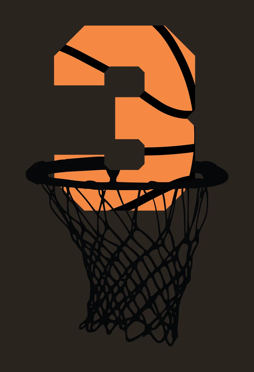 Basketball Number 3 Large Three Silhouette Positioned Behind hoop contrast preview thumbnail