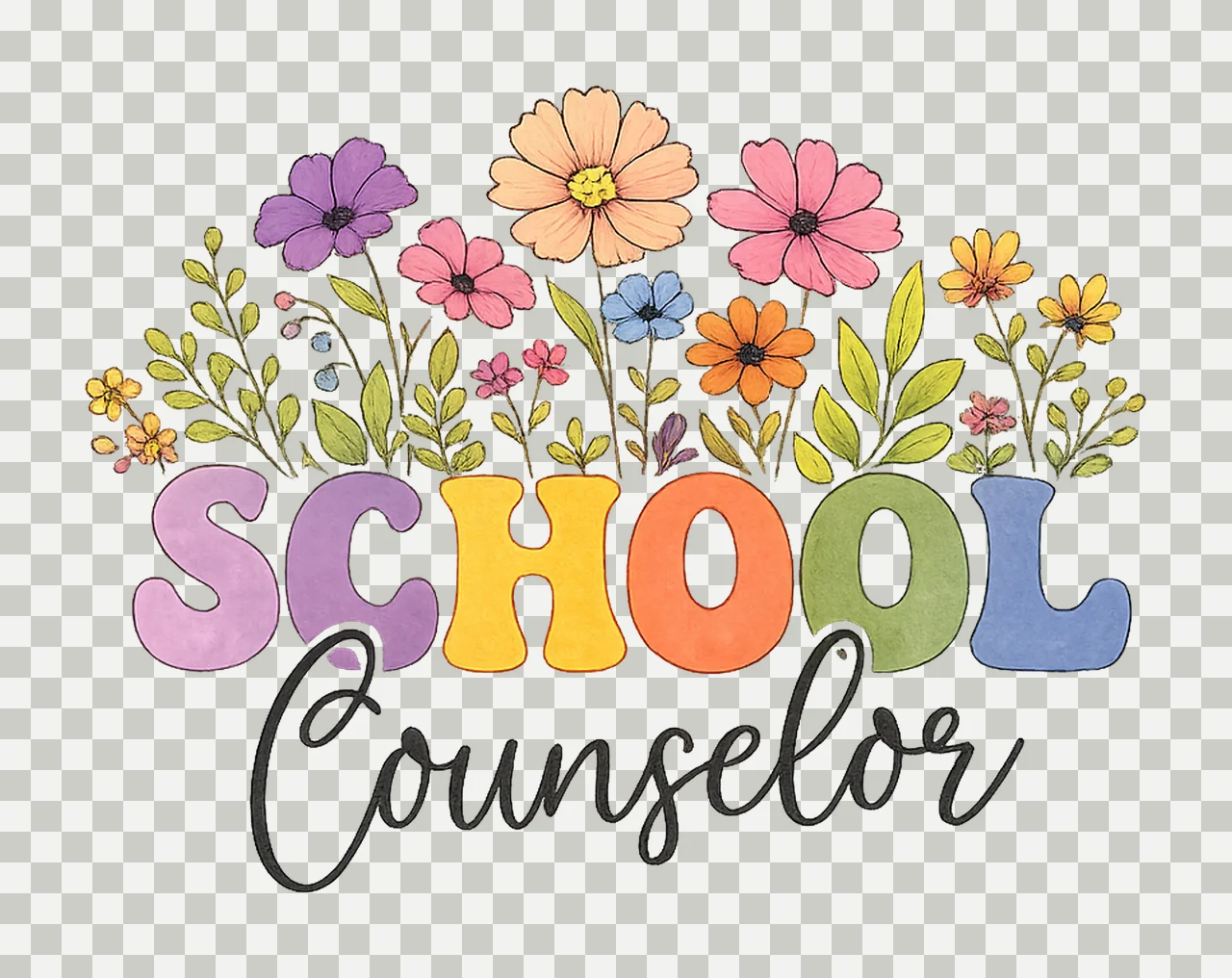 School Counselor Floral Teacher Design Sublimation Artwork transparency and detail preview thumbnail