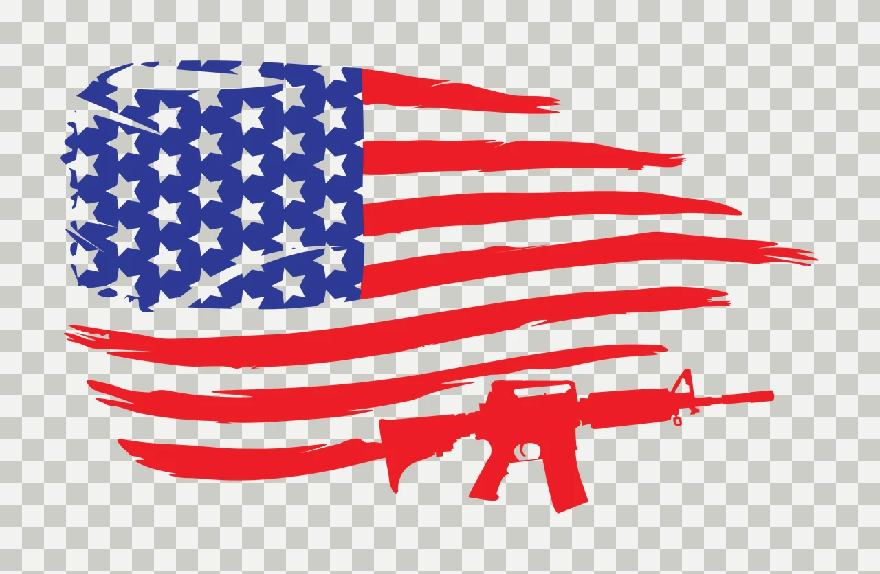 Flag Rifle Placed Below Distressed Silhouette stars stripes transparency and detail preview thumbnail
