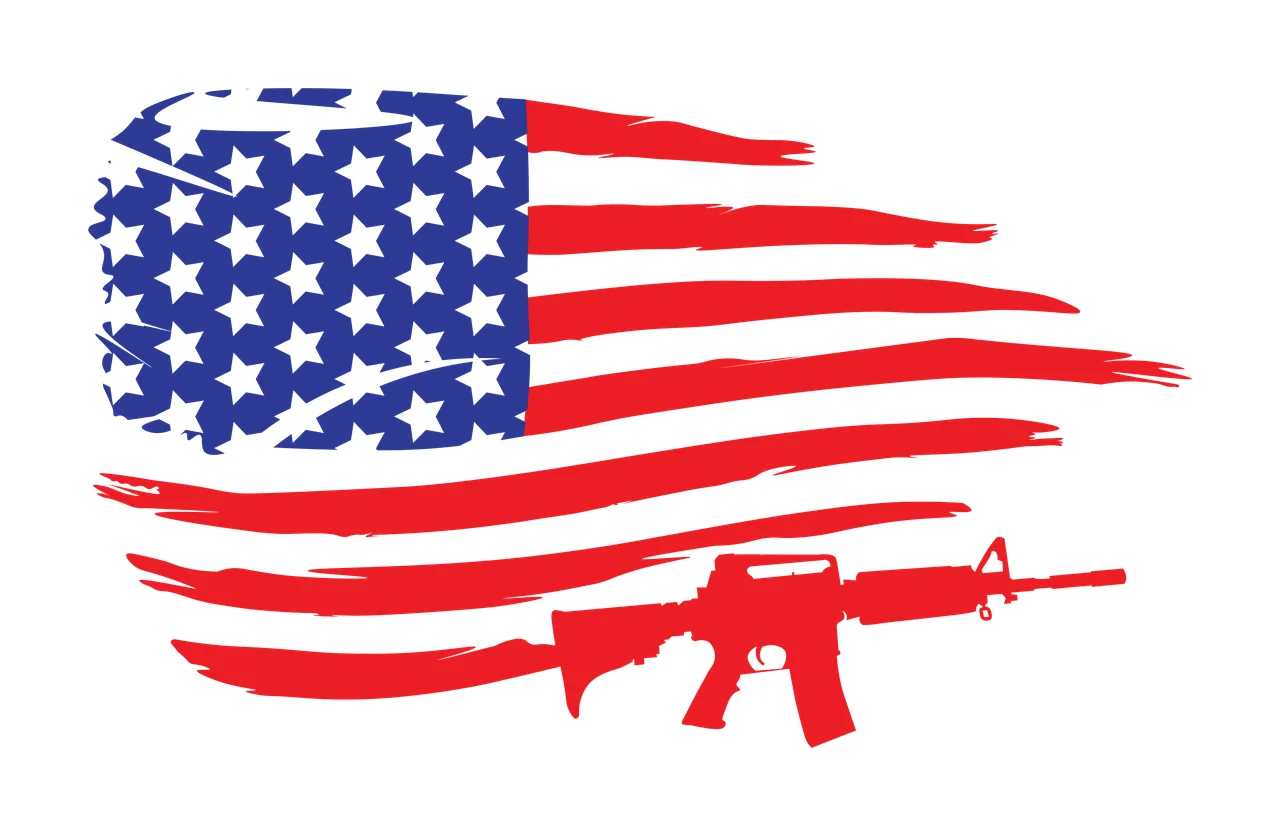 Flag Rifle Placed Below Distressed Silhouette stars stripes