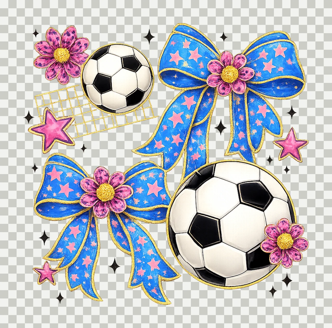 Preppy Soccer Bow Pink Retro Game Day Design art sublimation transparency and detail preview thumbnail