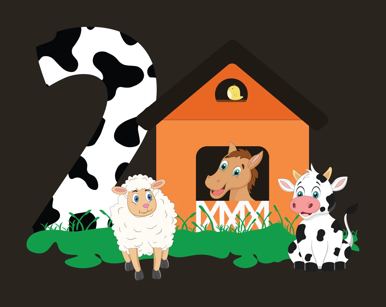 Cow 2 Number Two With Farmhouse Scene standing house sheep contrast preview thumbnail