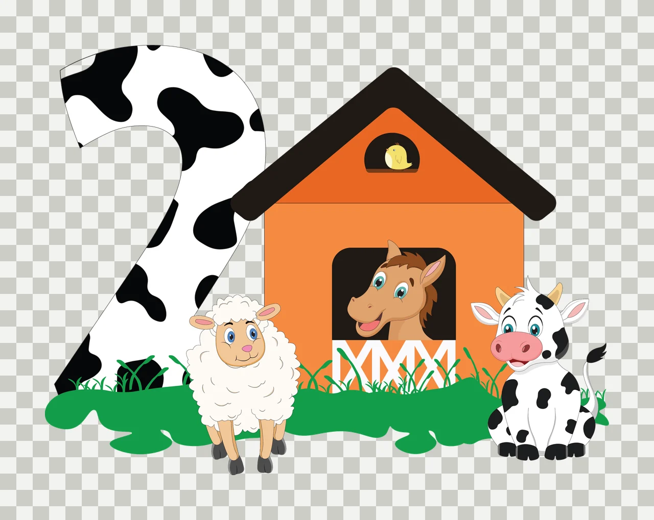 Cow 2 Number Two With Farmhouse Scene standing house sheep transparency and detail preview thumbnail