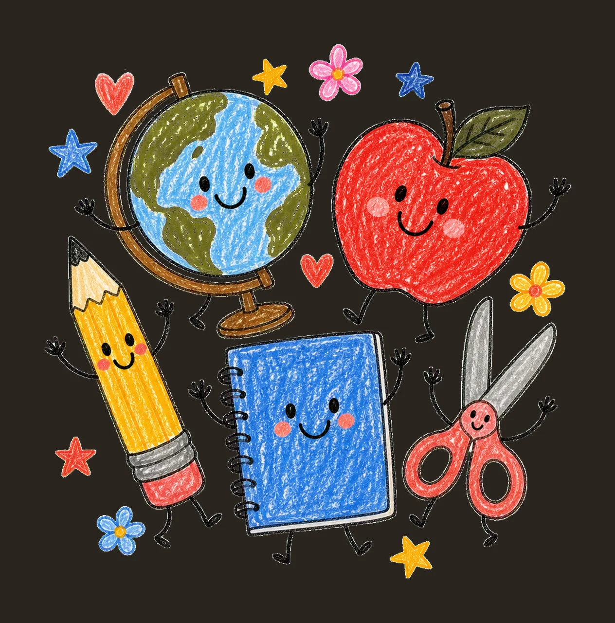 School Cute School Anthropomorphic Items Posing With Globe contrast preview thumbnail